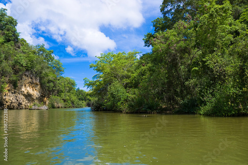 View of rocky coast and mou...