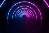 Fototapeta Do przedpokoju - 3d illustration, glowing lines, tunnel, neon lights, virtual reality, abstract background