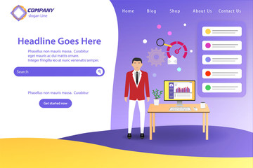 Wall Mural -  Business Website Landing Page Vector Template Design Concept	