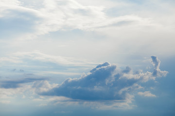 Wall Mural - Background of white cumulus clouds on a blue sky at daylight. Telephoto zoom shoot