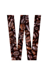 stencil letter w on textured background of coffee bean