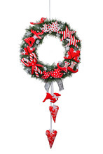 Christmas Wreath Of Real Pine Branches On A White Background