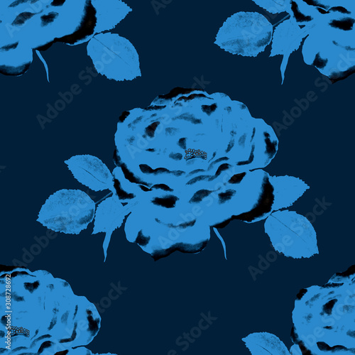 Watercolor seamless pattern with roses. Romantic floral composition.Botanical...