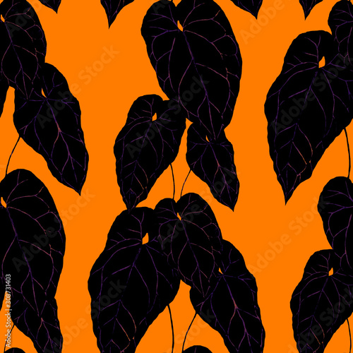 Watercolor seamless pattern with tropical leaves and flowers. Beautiful allov...