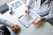 © Thitiphat - Doctor presenting with patient and checking results on report and prescription about the problem of illness and recommend using medicine, healthcare and medical concept