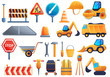 Road repair icons set. Cartoon set of road repair vector icons for web design