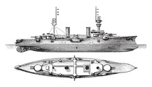 Cruiser SMS Furst Bismarck (Germany) / Vintage Illustration From Meyers Konversations-Lexikon 1897