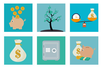 Poster - bundle of finance set icons vector illustration design