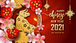 © Shutter2U - Happy Chinese new year 2021. The year of the Ox. Chinese new year fortune greeting card graphic design background and wallpaper. Red and gold paper cut with plum blossom flower. Asian culture element