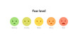 Basic emotion concept. Fear level feedback survey template. Vector flat illustration. Green, yellow and red emoji from serenity to fear on white background. Design element for review, web, ui.