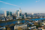 Fototapeta Miasto -  Frankfurt am Main aerial view with drone. Sunset in Frankfurt am Main. 10.12.2019 Frankfurt am Main Germany.
