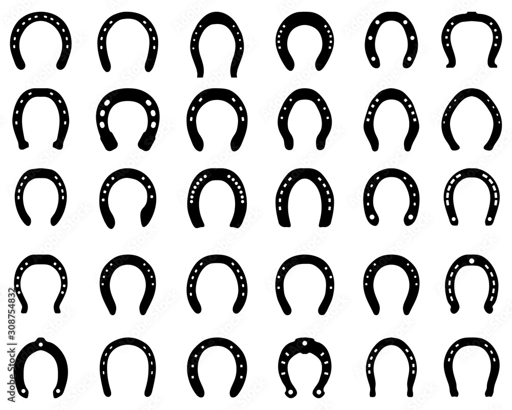 Black silhouettes of horseshoe on a white background Stock Vector | Adobe  Stock, image size:1000x800