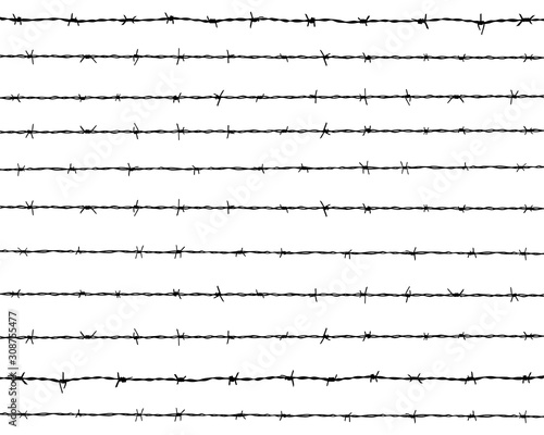 Fotografía Black silhouette of the barbed wire on a white background