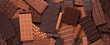 Bitter and milk chocolate background, sweet cocoa dessert.