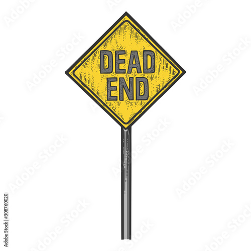 Obraz na plátně Dead end road sign sketch engraving vector illustration