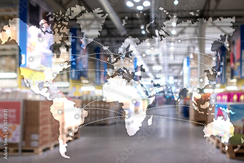 Cuadros en Lienzo Map Global Logistics Partnership. Import Export concept.