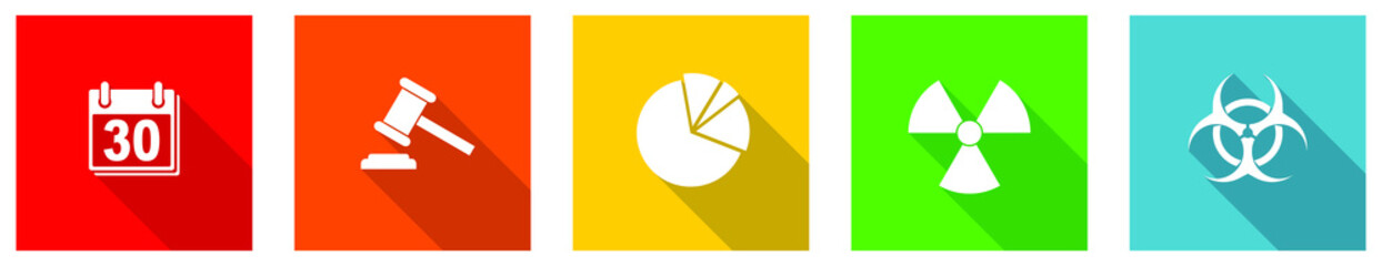 Fototapete - Set of colorful web flat design vector icons,  data, auction, graph and radioactive buttons in eps 10 for webdesign and mobile applications on white background