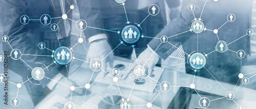 Fotomural HR Human resources management peoples relation organisation structure virtual screen mixed media double exposure