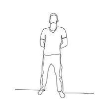 Continuous One Line Standing Man With Hand Behind Back. Stock Illustration.