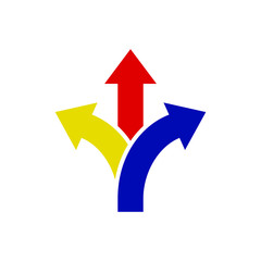 Fototapete - three-way direction arrow icon template color editable. three-way direction arrow symbol vector sign isolated on white background. Simple logo vector illustration for graphic and web design.
