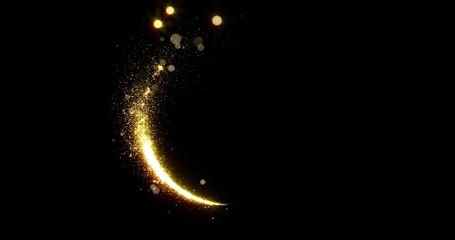 Aufkleber - Gold glitter circle of light shine sparkles and golden spark particles spin trail on black background. Christmas magic stars glow, firework confetti of glittery ring shimmer