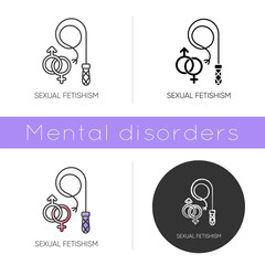 Sticker - Sexual fetishism icon. Male and female erotic play. Sex toy stimulation. Specific intimate behaviour fixation. Mental disorder. Flat design, linear and color styles. Isolated vector illustrations