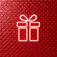 Aufkleber - Neon white light gift icon on red wall background with shadow 3D rendering