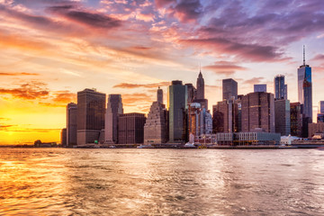 Wall Mural - New York City Lower Manhattan at Sunset, View from Brooklyn