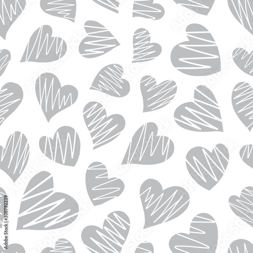 Romantic seamless pattern with cute images of hearts on a white background. T...