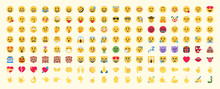 Vector Emoticon Big Set. Emoji Pack. All Face And Hand Emojis Vector Icons Illustrations Collection