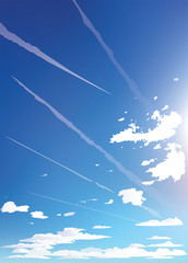 Wall Mural - vector blue sky clouds. anime clean style. background design