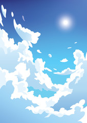 Wall Mural - vector blue sky clouds. anime clean style. background design