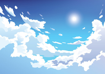 Wall Mural - vector blue sky clouds. anime clean style. background design
