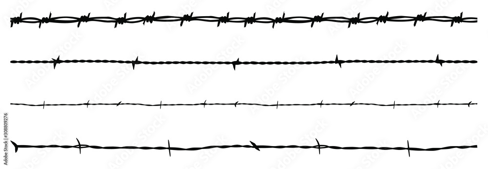 Vector silhouettes of barbed wire. the images are tileable and seamless ...