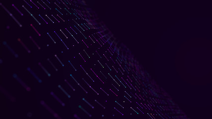 Futuristic abstract mesh. Wave with the connection of dots and lines. 3D rendering.