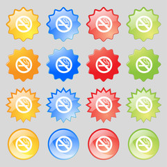 no smoking icon sign. Big set of 16 colorful modern buttons for your design.