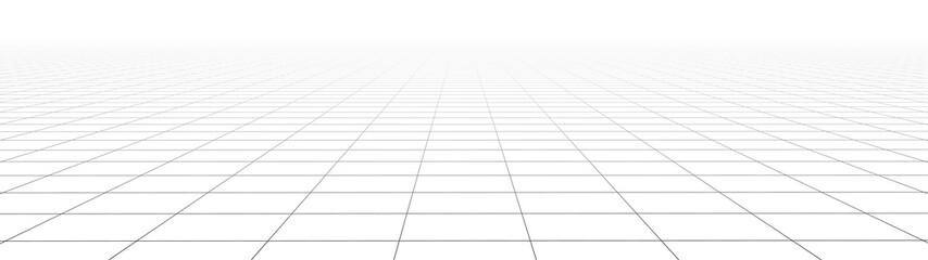 Vector gradient perspective grid. Detailed lines on white background. Widescreen illustration.