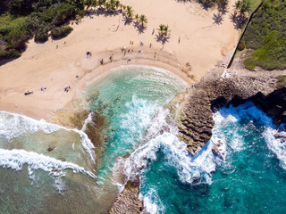 Aerial Drone Photo of La Poza del Obispo beach in Arecibo Puerto Rico