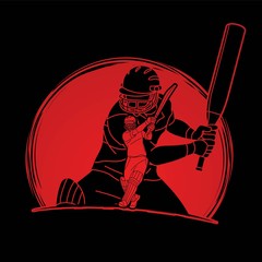 Wall Mural - Group of Cricket players action cartoon sport graphic vector