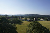 Fototapeta Natura - Viewing tower Rathmannsdorf view over beautiful landscape with smooth hills