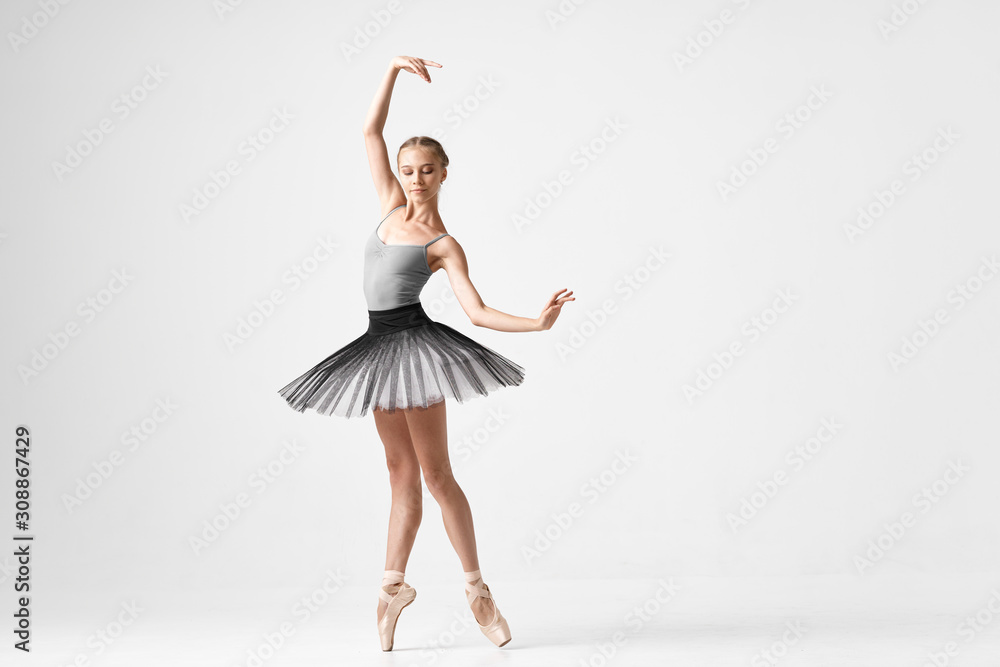 ballet dancer posing in studio - obrazy, fototapety, plakaty 
