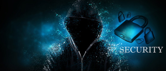 Cybersecurity, computer hacker with hoodie