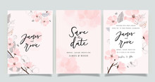  Luxury Marble Wedding Logo And Invitation Set,  Invite Thank You, Rsvp Modern Card Design In Pink And Gray Flower With Leaf Greenery Branches  Decorative Vector Elegant Rustic Template
