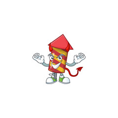 Sticker - mascot cartoon of red stripes fireworks rocket on a Devil gesture design