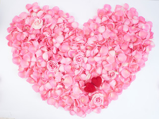 Sticker - Heart symbol made of pink rose petals.