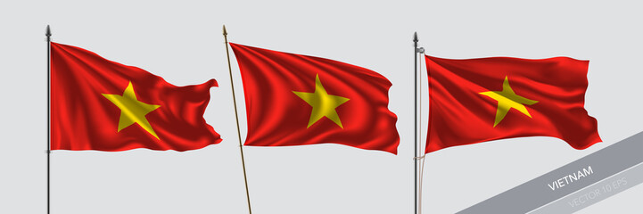 Wall Mural - Set of Vietnam waving flag on isolated background vector illustration