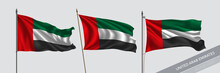 Set Of United Arab Emirates Waving Flag On Isolated Background Vector Illustration