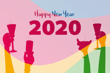 Sticker - 2020 bunte Hände mit Gläsern