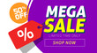 © vladwel - Mega sale banner design with price discount offer tag vector illustration, flat clearance promotion or special deal off web banner template or flyer cover