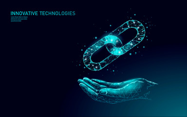 Wall Mural - blockchain on hand business symbol concept. chain connection network finance information security. 3